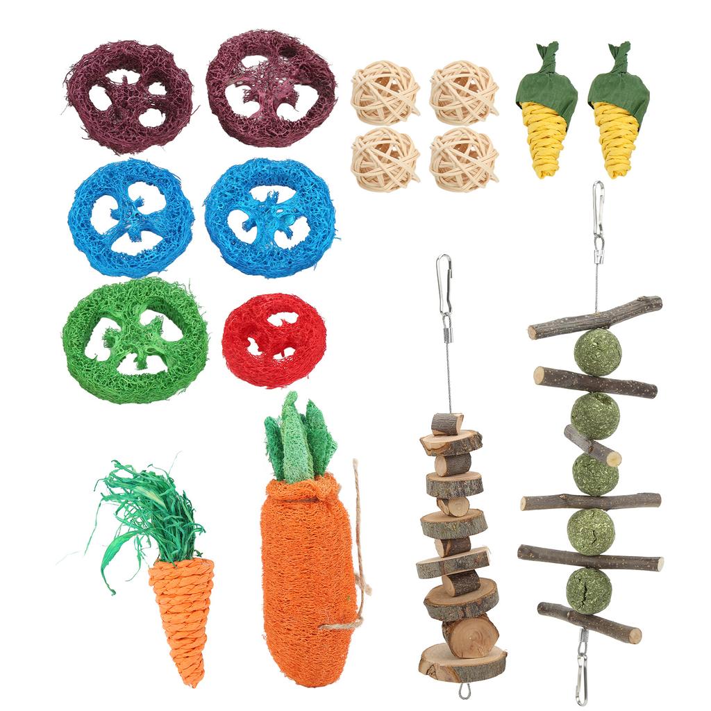 Rabbits Chew Toys Grass Ball String Rattan Ball Loofah Carrot for Hamsters Chinchillas Guinea Pigs Teeth Grinding