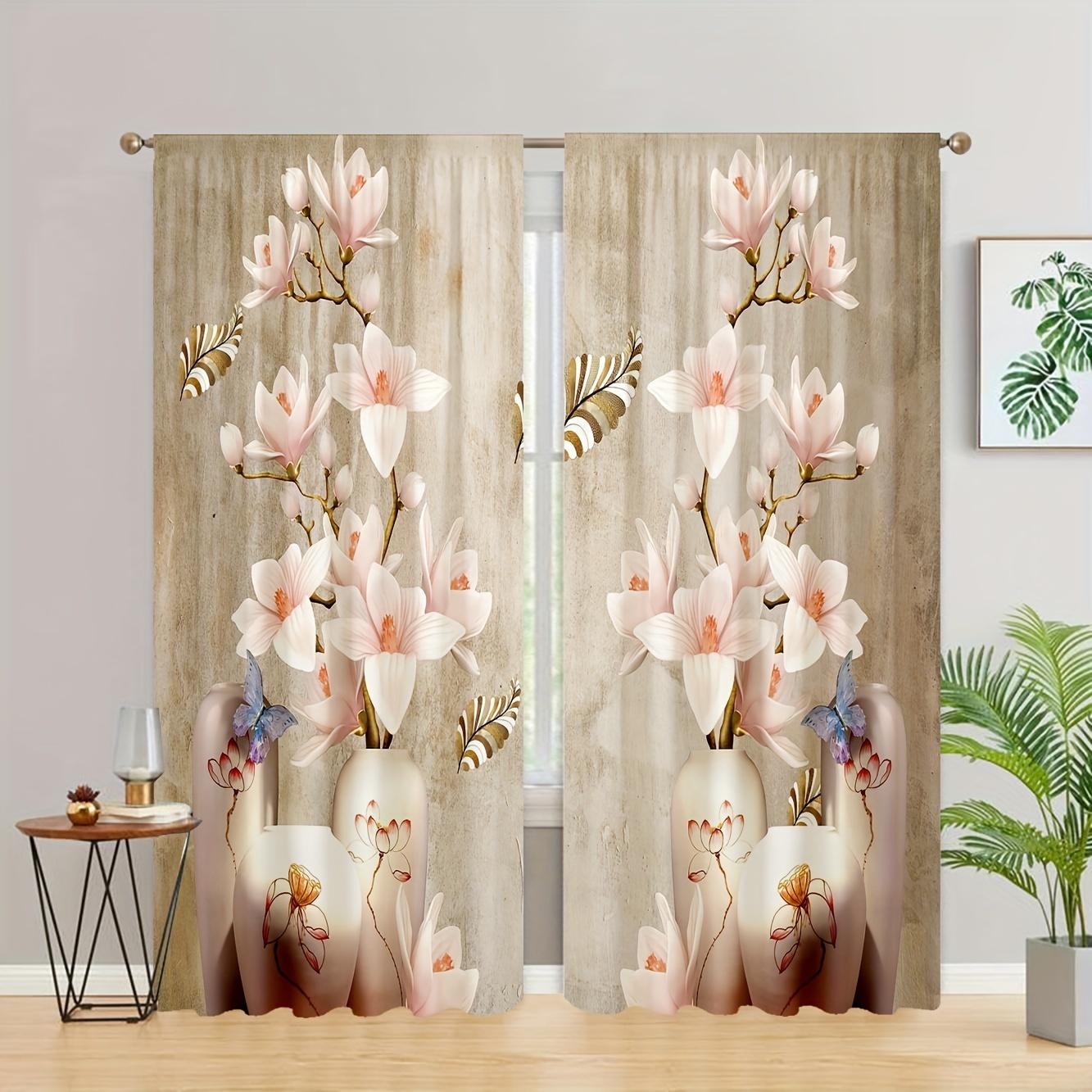 

Luxurious Golden Swan Pink Diomand Flower Window Panel Drapes Blinds For Children Bedroom Living Room Bathroom Kicthen Door Hall Home Decor W50 X H130(CM)X2&Hook