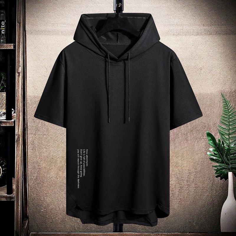 Men's Sports Short Sleeved T Shirt Hooded Fashionable Breathable Loose Outdoor Running Casual