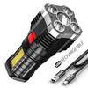 5LED High-Power Rechargeable Flashlight with Side Light 3 Modes Camping Spotlight Outdoor Adventure Lighting Tool Waterproof
