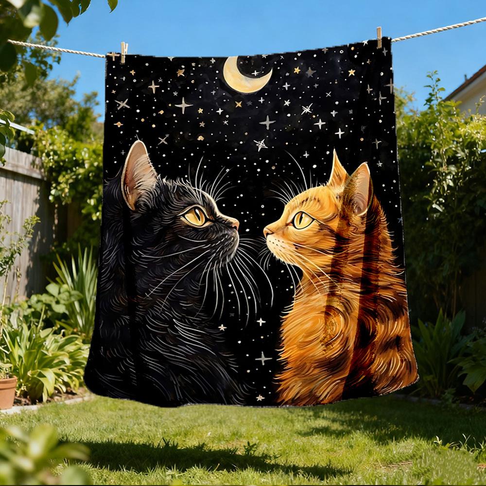 

1pc Cat Night Sky Print Outdoor Flannel Blanket , Machine Washable Perfect Gift for Birthday , Holiday Travel Accessory , Durable Material 80x120cm