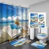 3D Dusk Beach Coconut Tree Waterproof Shower Curtains Purple Polyester Bathroom Sets Toliet Lid Cover Non-Slip Bath Mat Carpet