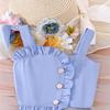 Girls' Sweet Set Summer Children's Fashion Solid-color Strappy Top + Short Skirt Set
