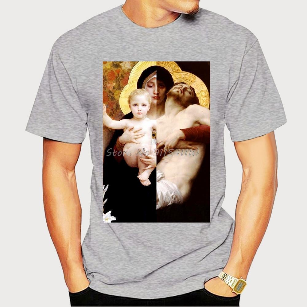 Madonna Objímá Ježíše Trička Vtipná Panna Maria Pánská Hip Hopová Ležérní Bavlněná Trička s Krátkým Rukávem Pánská Streetwearová Trička