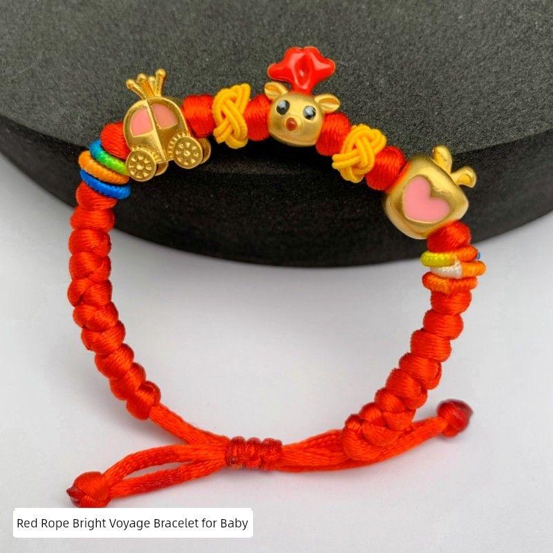 Dragon Year Birth Year Baby Red Rope Bracelet Alluvial Gold Yellow Gold Plated Kids Male and Female Baby Carrying Strap Woven Hand-Knitted