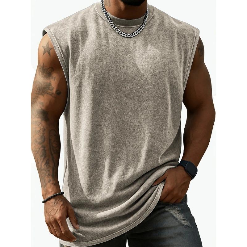 Men Washed Sleeveless Tank Top Crew Neck Multi Color Casual Gym Vest