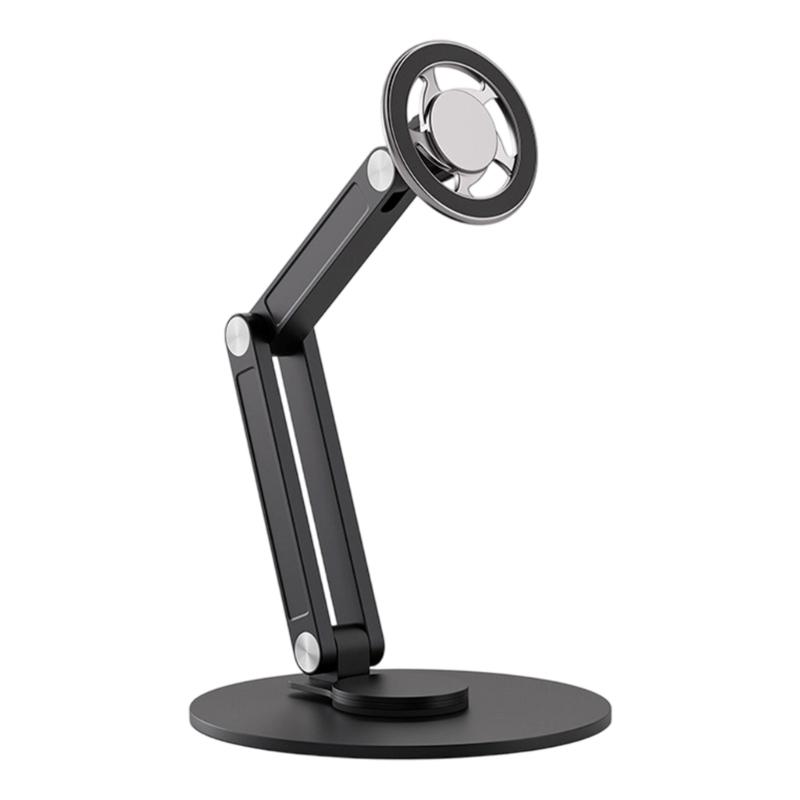 Aluminum Magnetic Phone Mount Stand With Height Adjustment 360 Degree Rotation Foldable Base For Tablets And Smartphones