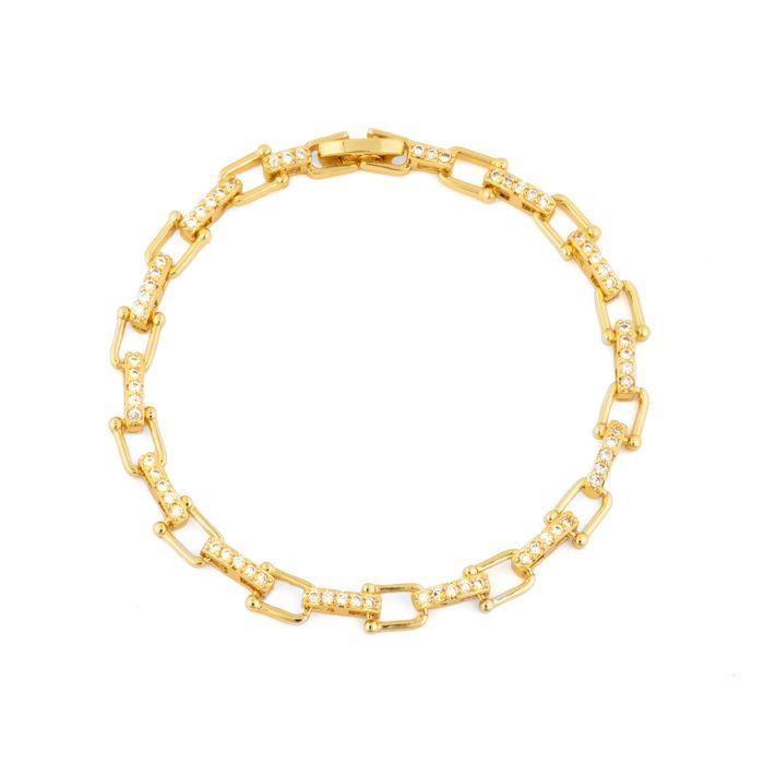 Bracelet - LUXENTER - Dordel - Or jaune 18 carats - Zircone cubique brillante - Longueur 18 cm