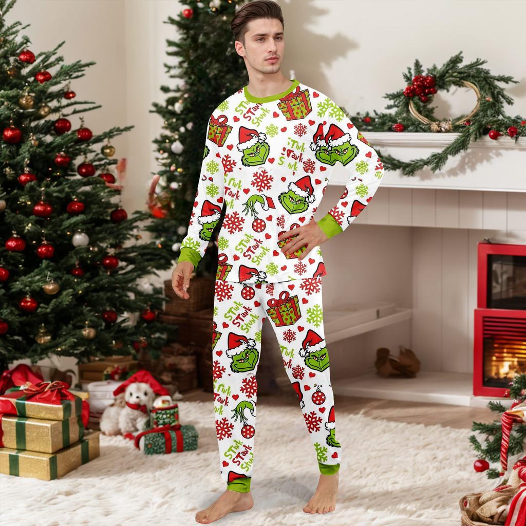 Christmas Print Cute Family Set Pajamas, Home Clothes, Family Set Long Sleeve Top Pants Set