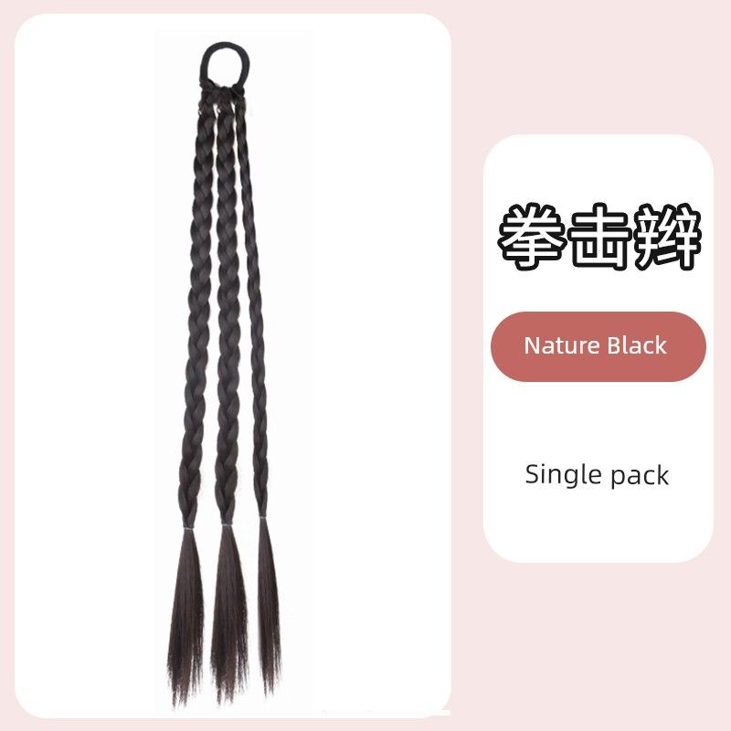 

New Chinese Twist Braid Ancient Style Han Chinese Clothing for Kids Boxing Braid Girl Grip Fluffy Bun Hair Bag Wig Boxing Braid Nature Black Single Pack