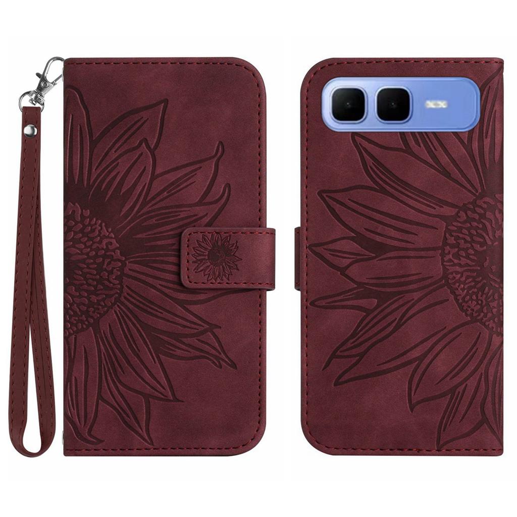 For Infinix Smart 10 Plus Case Sunflower Imprint Leather Wallet Phone Cover with Wrist Strap