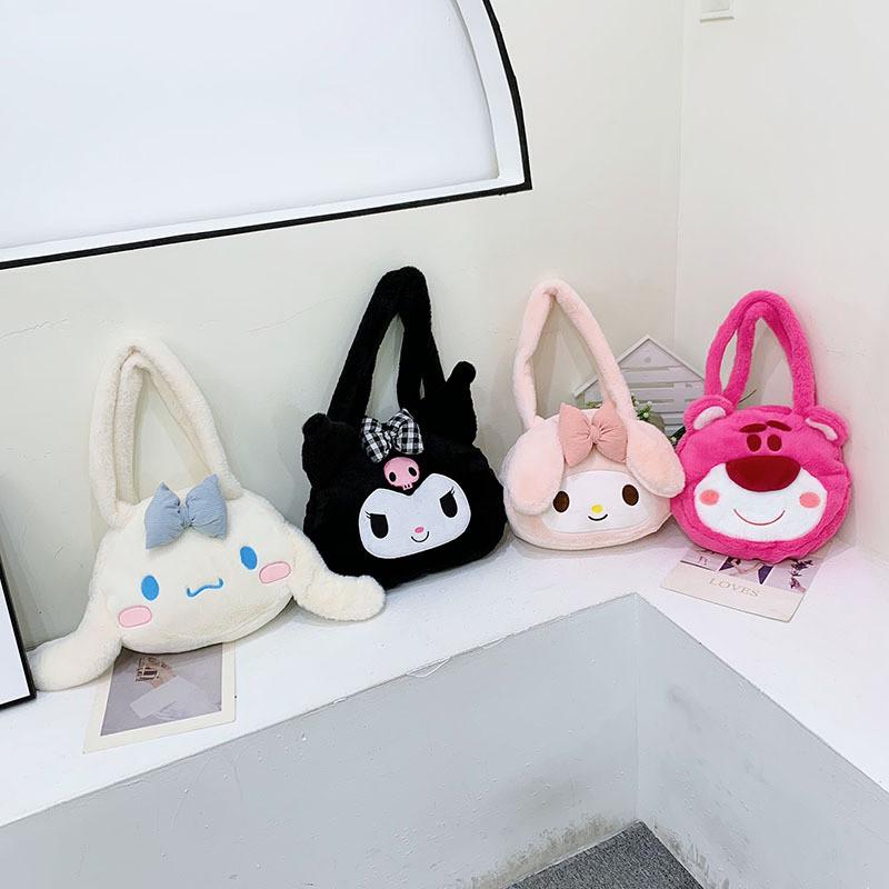 Soft Plush Girls Handheld Shoulder Bag With Key Pocket And Zipper Closure