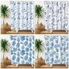 Blue Floral Shower Curtain Watercolor Botanical Leaf Flower Print Waterproof Bath Curtain For Bathroom Decor Polyester With Hook