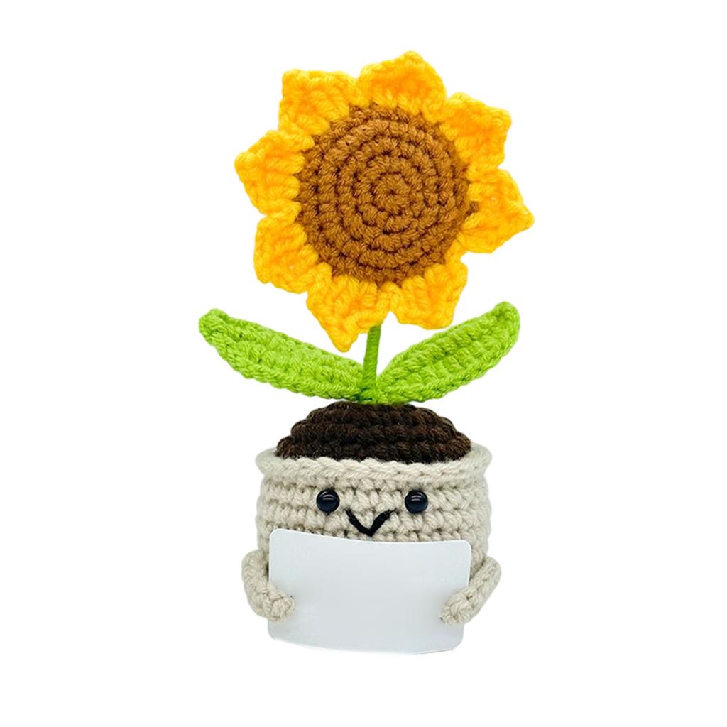 Positive Energy Potted Wool Hand,knitted Sunflower Emotional And Motivational Card Ornament
