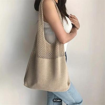 Fashion Aesthetic Hollow Out Crochet Bag, Large Capacity Shoulder Bag, Simple Knitted Tote Bag For Women