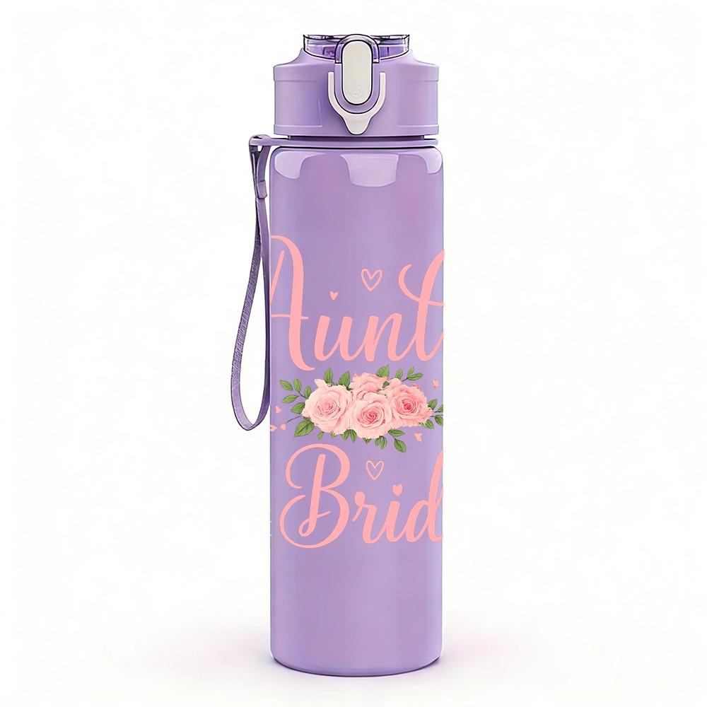 1PC Aunt Of The Bride Floral Script 750ml Color Plastic Sports Water Bottle Leakproof Flip Straw Lid Suitable for Sports Office Home Use