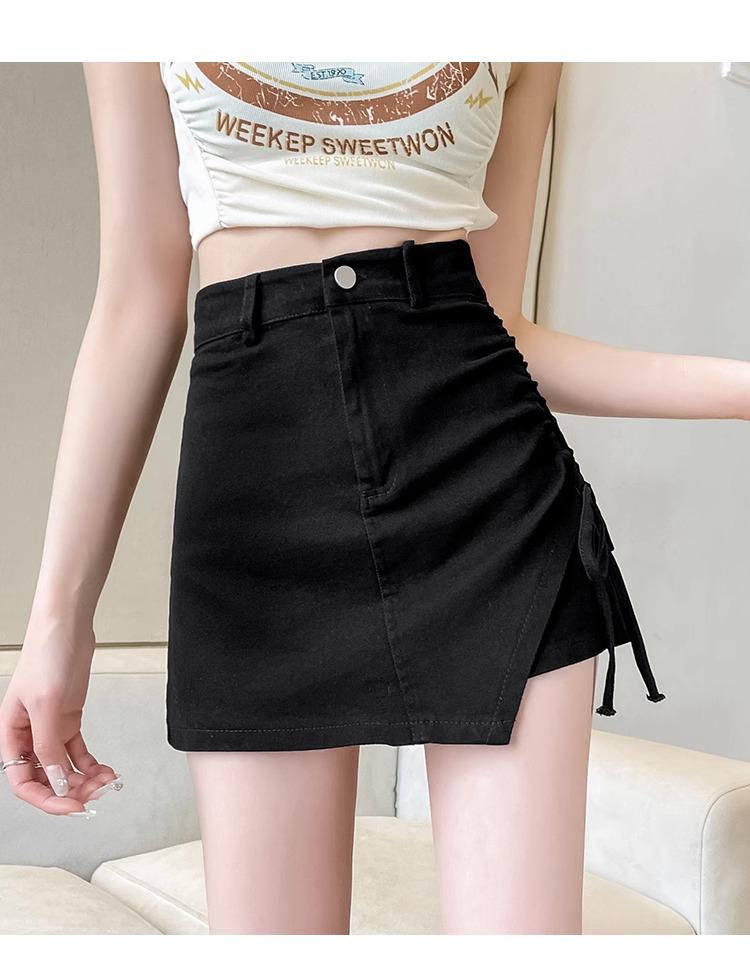 

2025 Black Summer Women s High Waist Ruched A-Line Irregular Mini Skirt Bodycon Trendy Style M чёрный