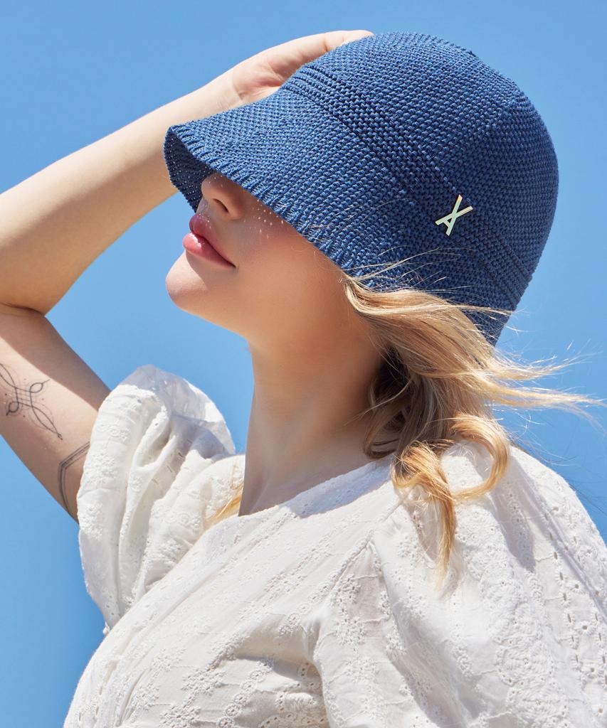 Bajal Studded Logo Summer Knit Bucket Hat Navy