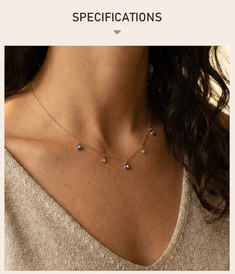 Stainless Steel Blue Evil Eye Necklace, Dainty Cubic Zirconia Devil's Eye Pendant Choker Necklace for Women Fashion Gift