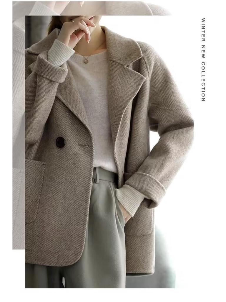 2023 Autumn/Winter Women's High-End Thick Herringbone Wool Coat - Casual Trendy Design