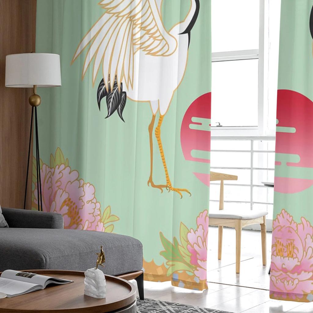 Crane Flower Sun Tulle Curtains for Living Room Bedroom Sheer Curtain for Balcony Hall Fashion Printed Home Drapes