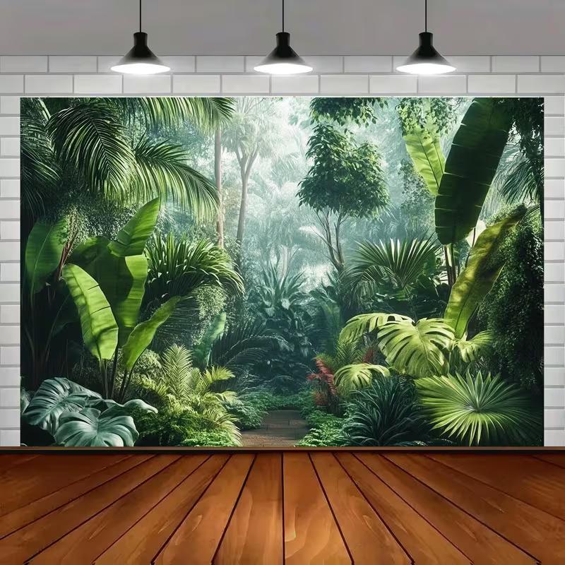 2D Lush Green Tropical Leaves Backdrop for Birthday & Wedding