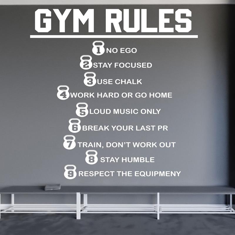 Gym Rules Wall Decal Sport Motivation Workout Fitness Quotes Vinyl Stickers Removable Murals Wallpaper Gym Lover Gift S639