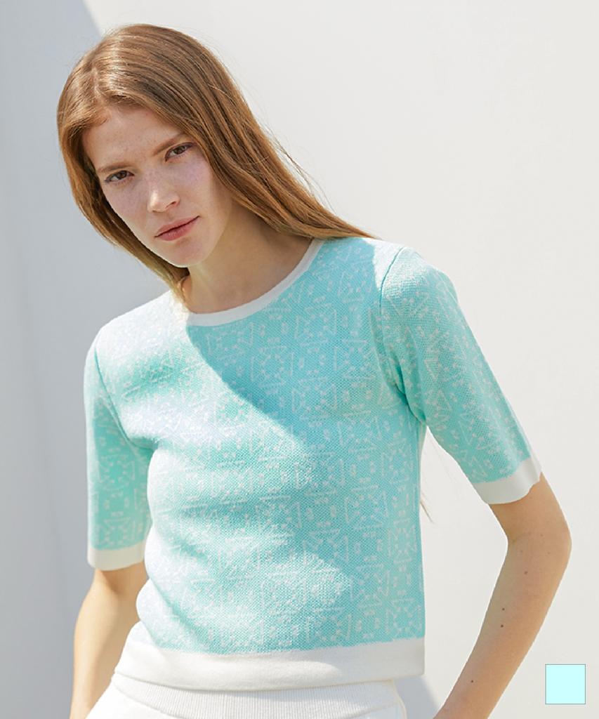 KNIZURE Jacquard Crop Half Knit_Mint
