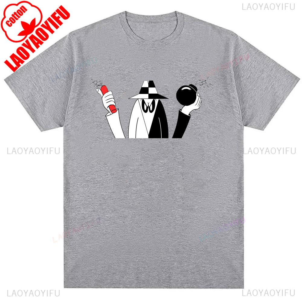 Mens Spy Vs Spy Graphic T Shirt Summer Cotton Crew Neck Retro 80s Cartoon Print Funny Humorous Vintage Style Fashion Tee Shirts