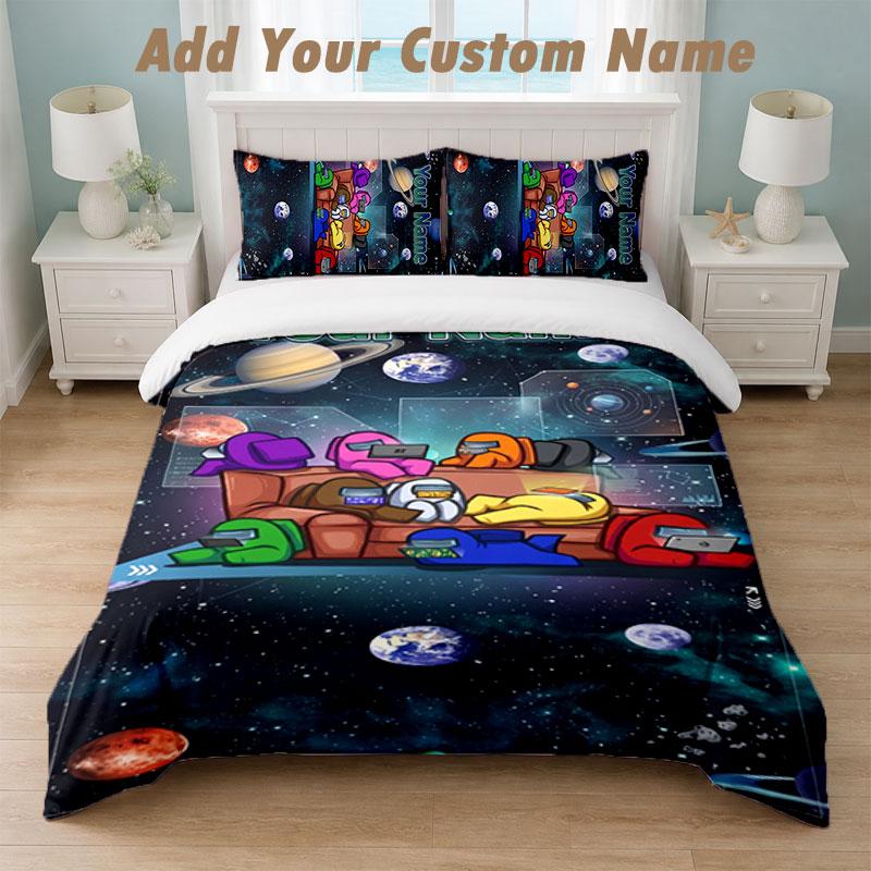 Bedding Set 1 Duvet Cover 2 Pillowcases Among Us Print Soft Bed Linen Bedroom Decor