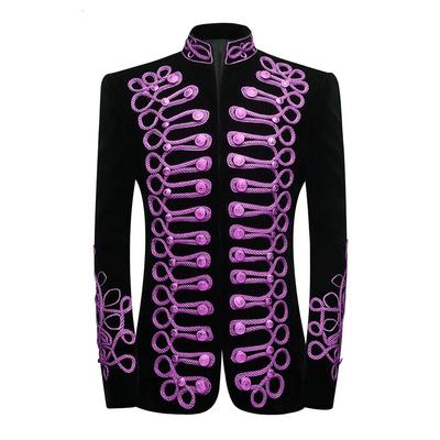 Mens Stylish Court Prince Purple Embroidery Blazers Suit Jacket