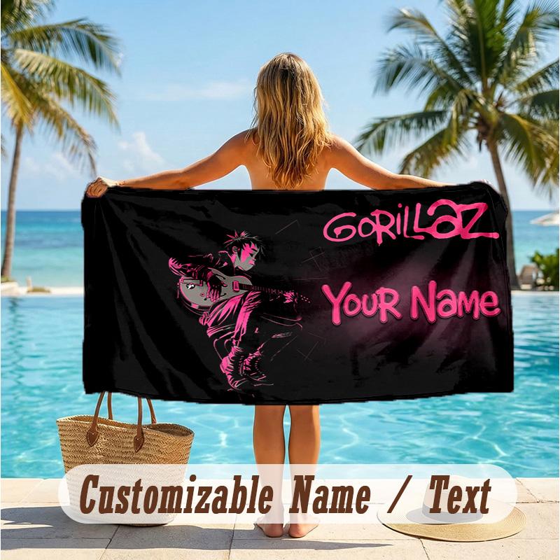 Custom Text Beach Towel, Soft Absorbent Swimming Multi-use TowelGorillaz