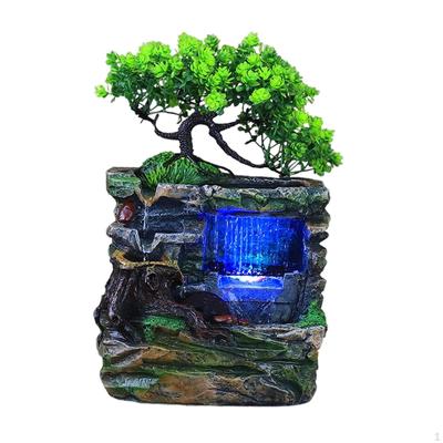 Indoor Water Fountains Rockery Bonsai Relaxation Cascading with Light Landscape Tabletop Waterfall