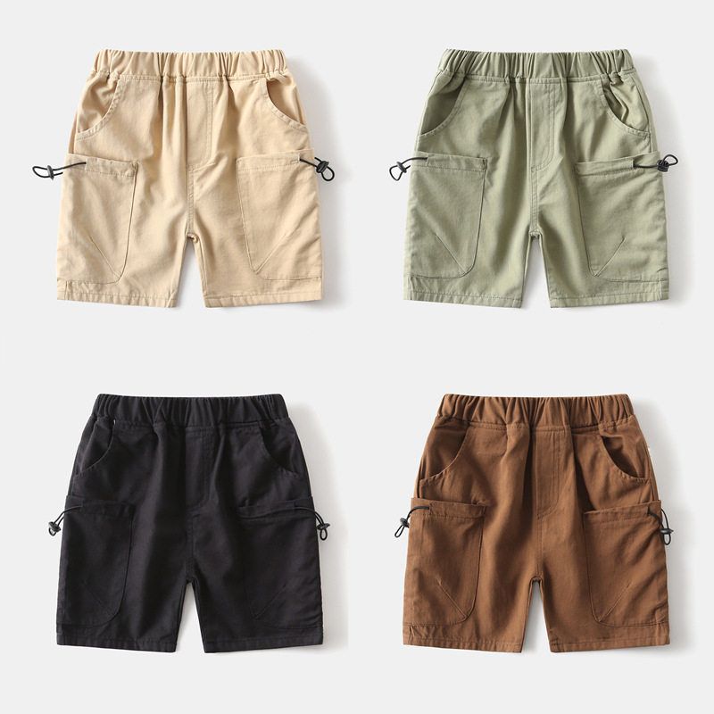 Boys' Pure Color Fifth Pants Children's Clothing Summer Kids Bermuda Shorts Baby Boys' Large Pocket Low Waist Washed Shorts