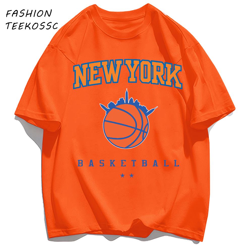 New York Basketball Print Men Basics TShirt Trendy Casual Oversize T Shirts Cotton Soft Streetwear Summer AllMatch Clothes