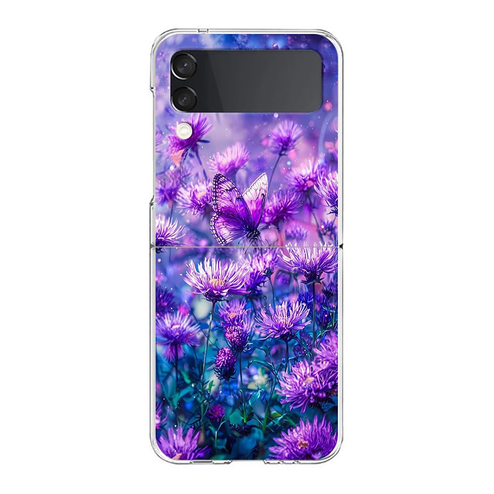 Phone Cover For Samsung Galaxy Z Flip 7 6 5 4 Case Transparent For Samsung Z Flip 3 Hard PC Foldable Shell Purple Butterfly Bags