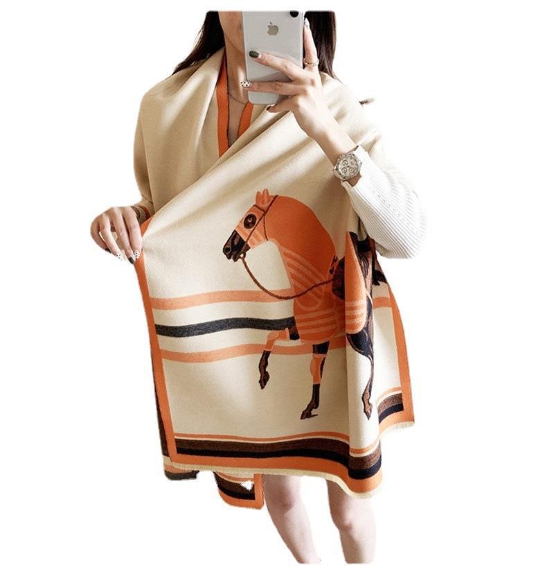 Women's Autumn/Winter 2022 European & American Imitation Cashmere Double-Sided Carriage Print Thick Warm Scarf Shawl