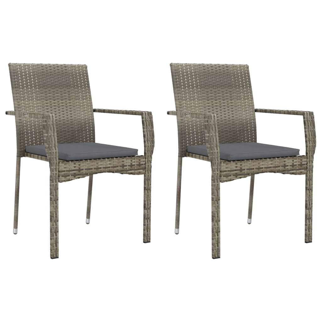 Garden Chairs with Cushions 2 pcs Grey Poly Rattan