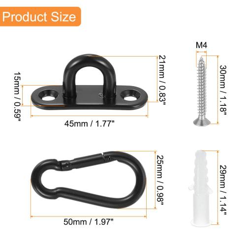 uxcell 8-Piece Pad Eye Plate, 1.8" 304 Stainless Steel Patio Hook & Snap Hook Marine Hanging U-Hook with Screws & Anchors, Black