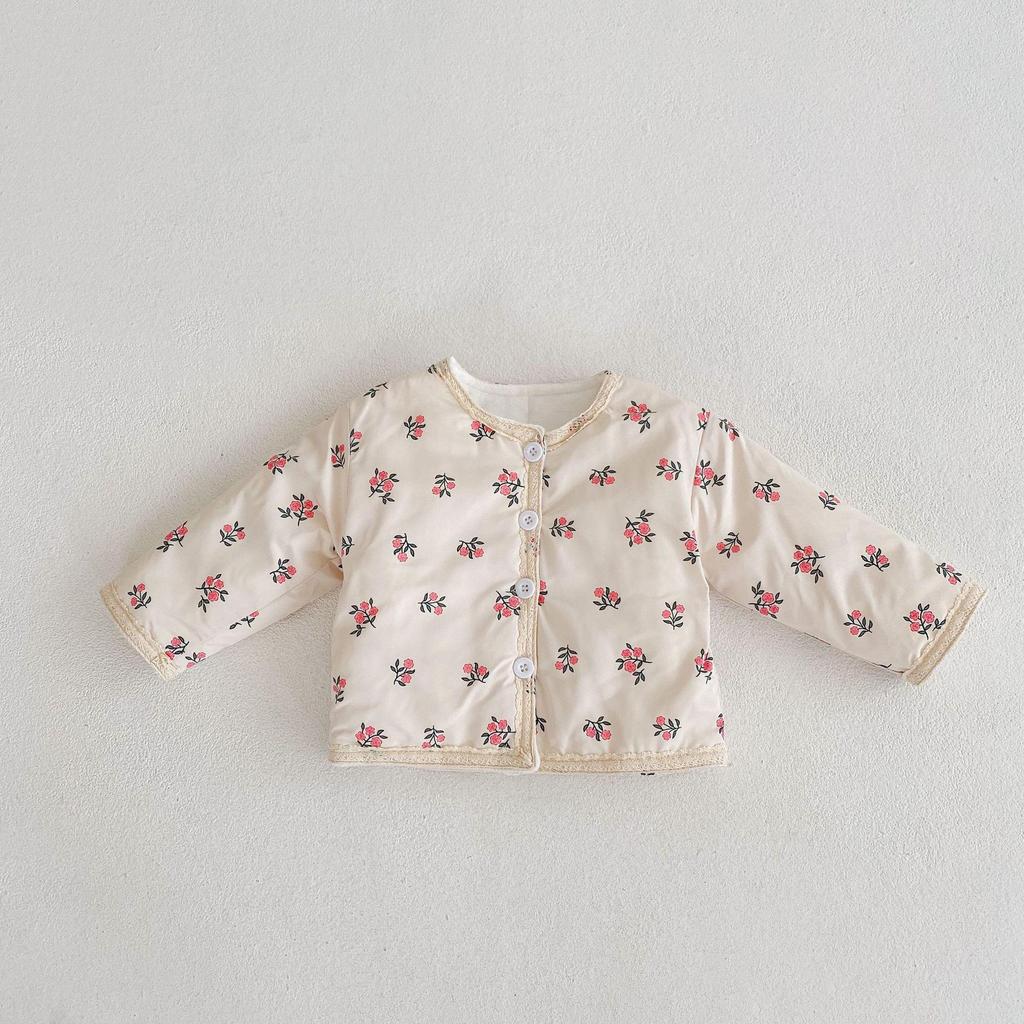 2025 Winter Baby Girl Floral Lace Cotton-Padded Jacket