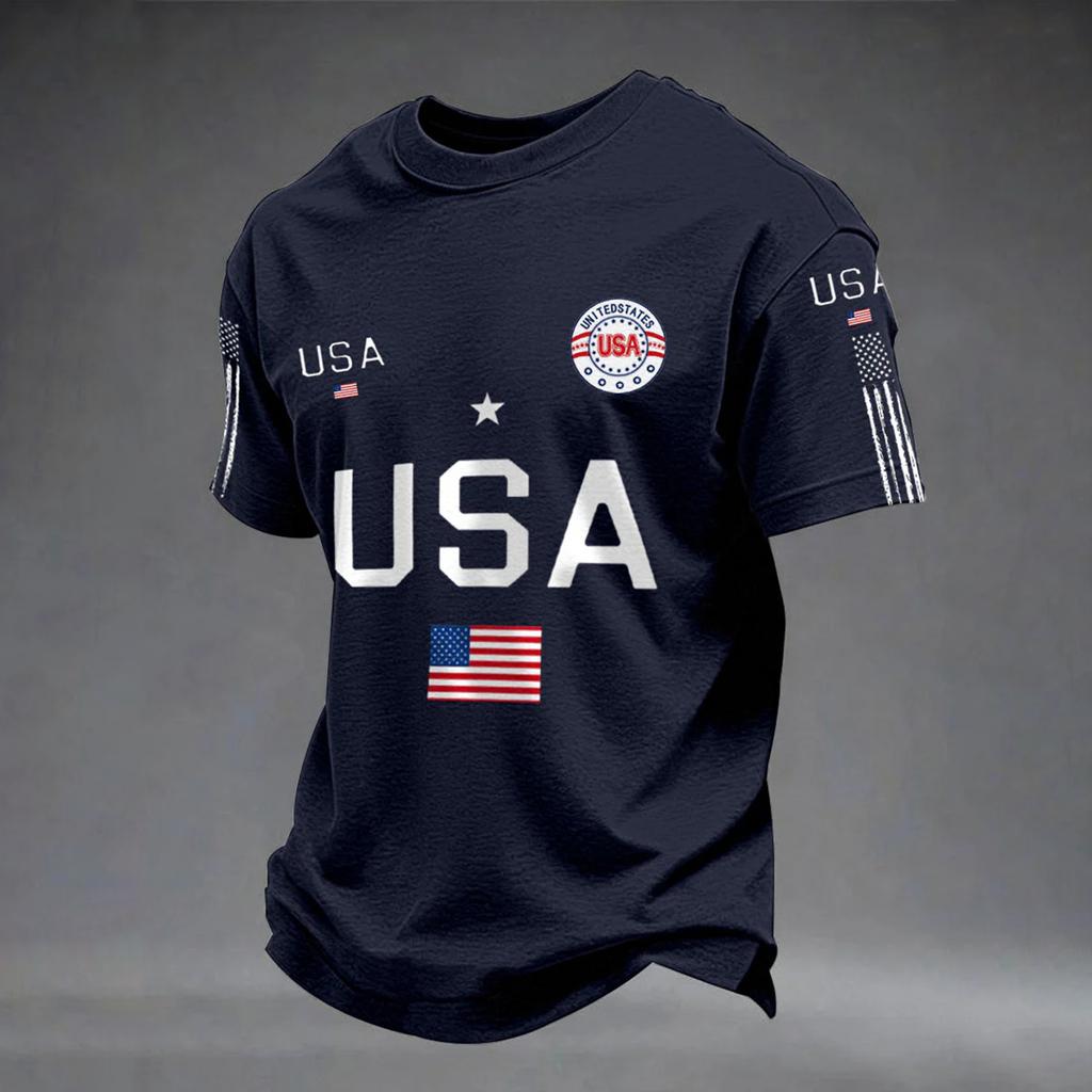 USA Anniversary Men's Casual Letter Print Short-Sleeve T-Shirt