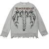 Gothic Long Sleeve Women's Torn Sweater Hip Hop Streetwear Printed Punk Japanese Style Winter Women's Knitted Oversize Crewneck Grunge Sweater
