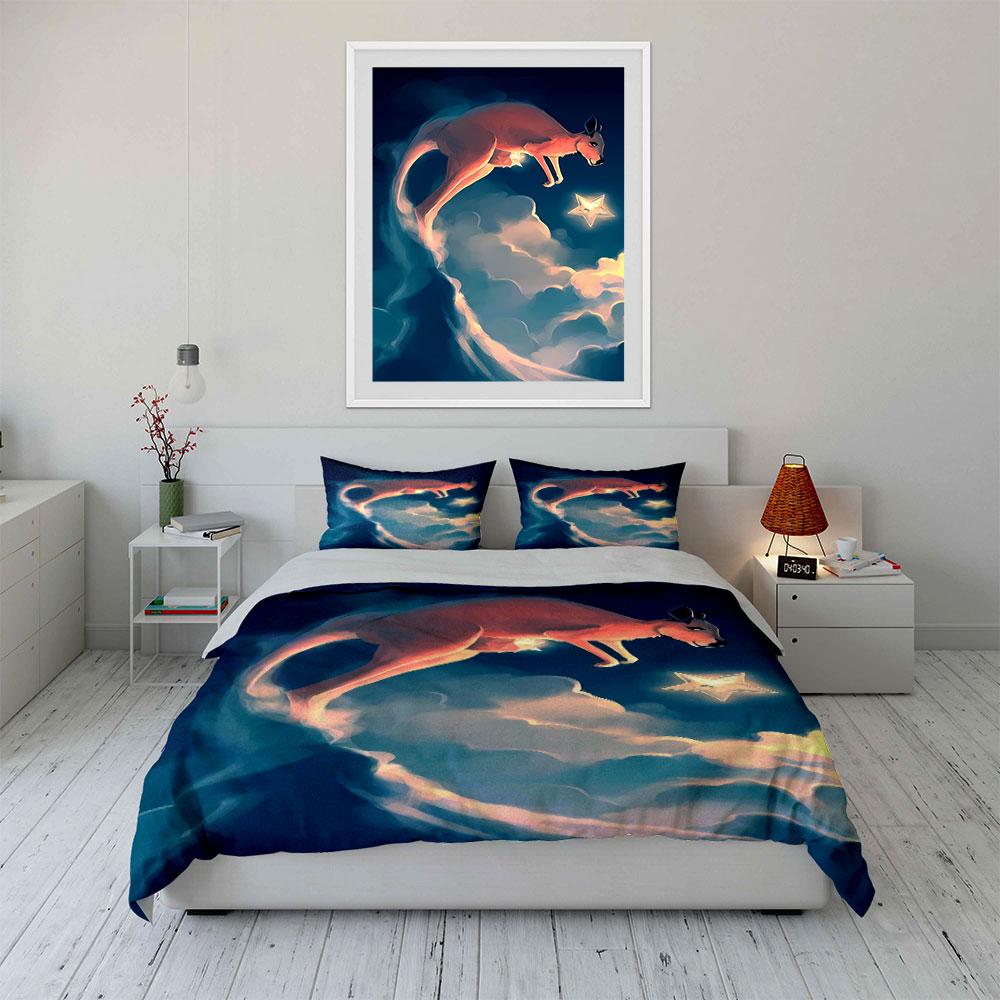 Kangaroo, Clouds, Glowing Star. Bedding Sets Duvet Cover Sets Duvet Covers Pillowcases(1*Duvet Cover 2*Pillowcases Without Duvet Insert)