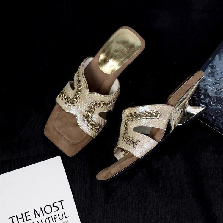 French beautiful h slippers women wear summer giant good-looking not tired feet with skirts high heels woven temperament cool slippers