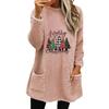 Women's Christmas Print Round Neck Long Sleeve Plush Hoodie with Pockets