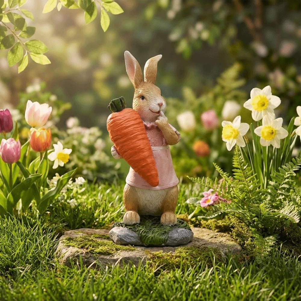 Resin Resin Rabbit Decoration Hand-Painted Cartoon Rabbit Statue  Carrot Egg Decoration