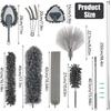 9Pcs Microfiber Feather Duster Brush Set Extendable Telescoping Pole Bendable Chenille Dusters Washable Household Cleaning Tools