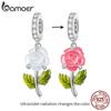 Bamoer Argint 925 Roz Pandantiv Floare Schimbătoare de Culoare Charm-uri pentru Brățară și Colier Femei DIY BSC824