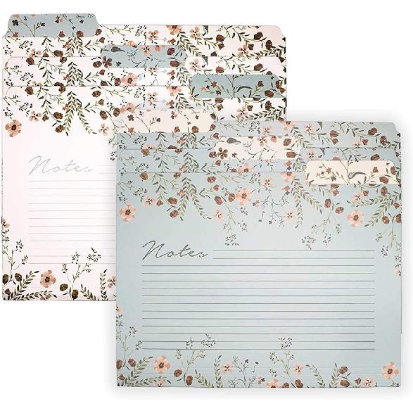 Steel Mill & Co Thick Sturdy File Folders Decorative, Set of 6 File Folders with Tabs and Sticker Labels, Cute Colored File Folders Letter Size with