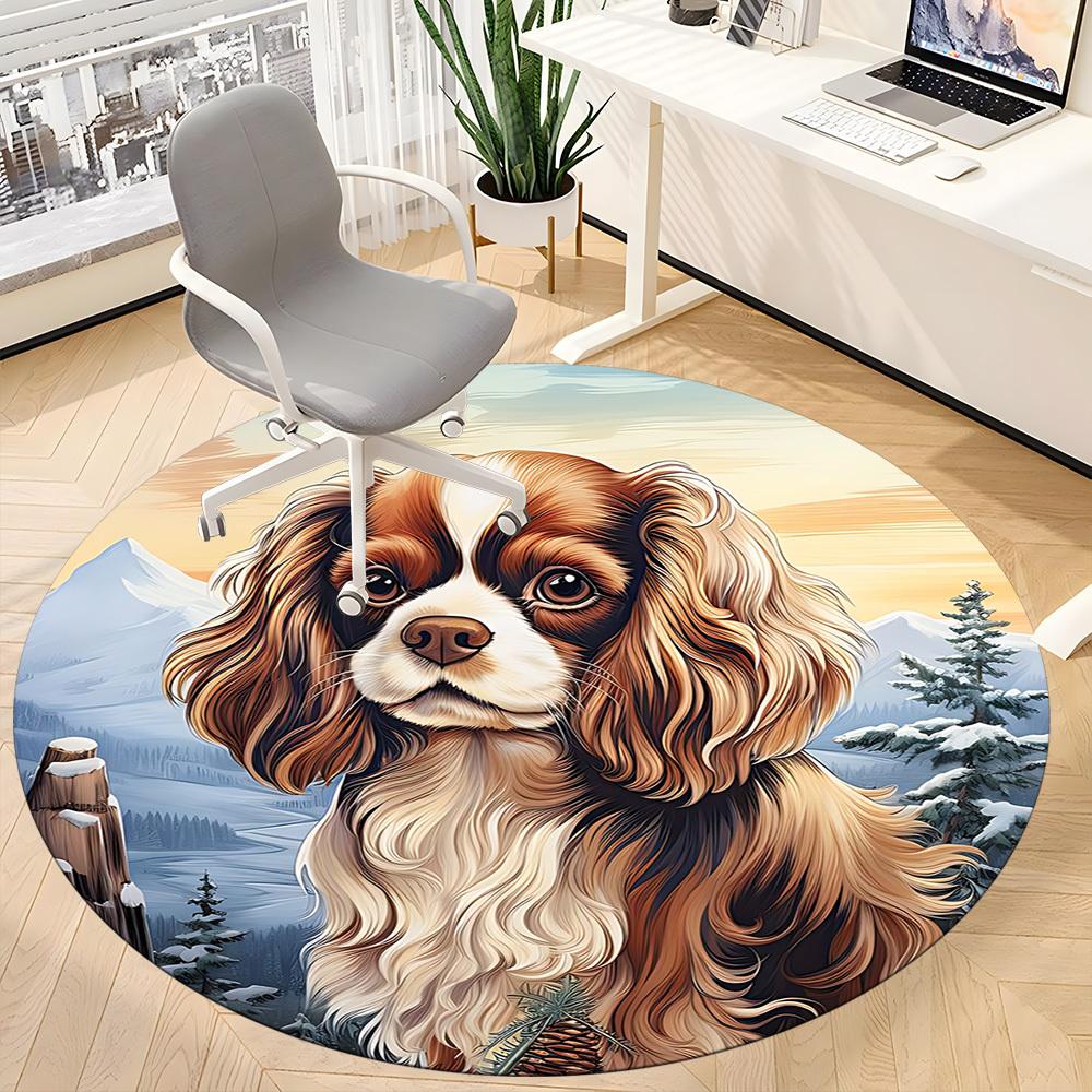 1 Stück Winterberge Hund Büro Runder Teppich, Matte Geeignet für Büro, Unter Bürostühlen Schlafzimmer Wohnzimmer Heimdekoration, Zimmer Deko